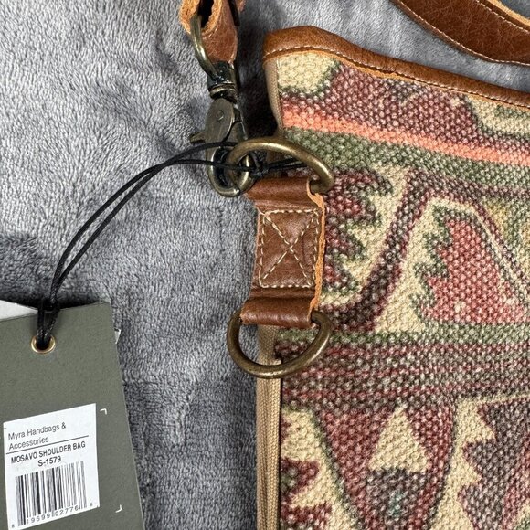 Myra Bag #s-1579 Mosavo Leather Rug Canvas 12"x12"x4 " Shoulder - Picture 4 of 10